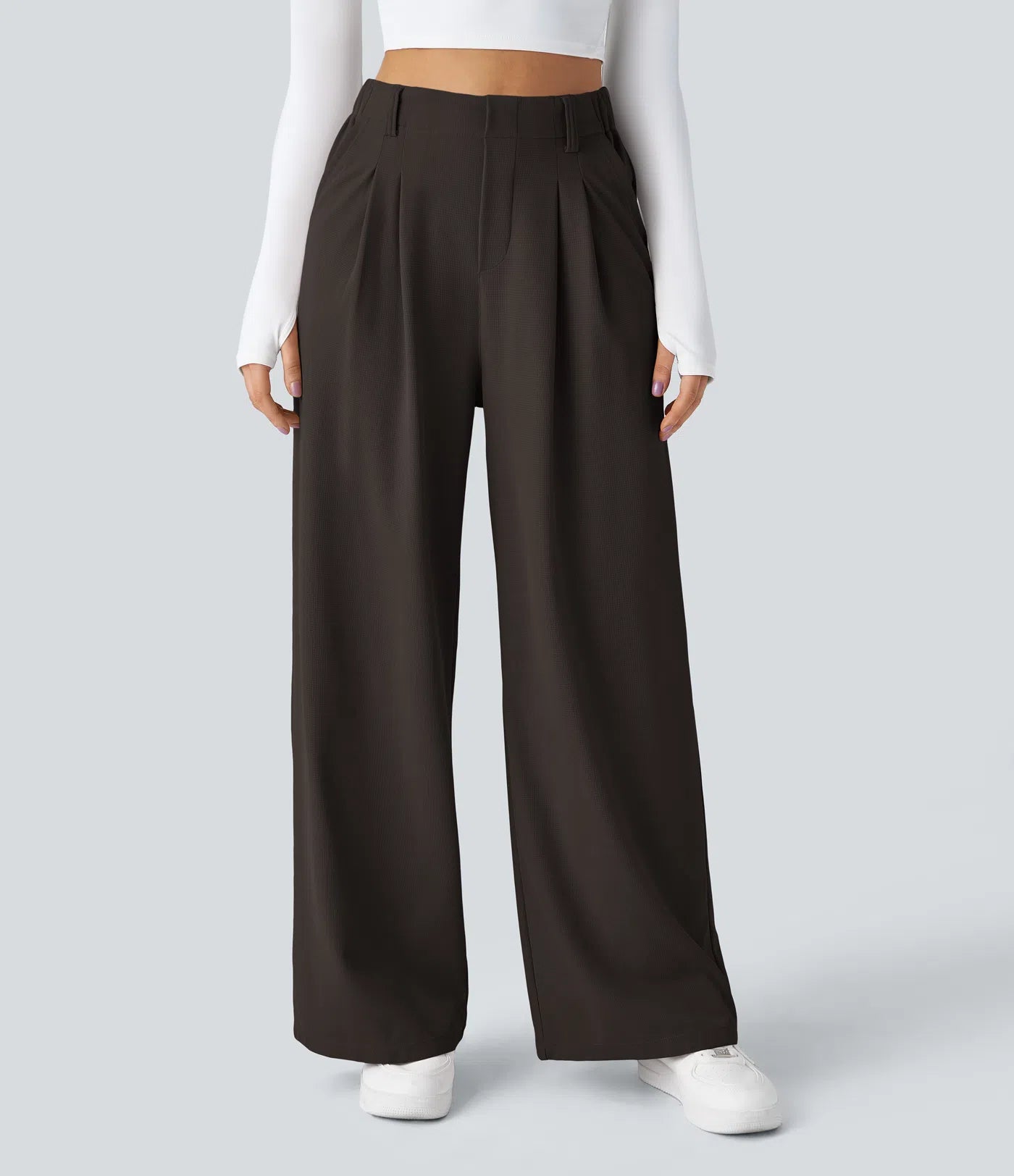 BumFlair - High Waisted Pocket Wide Leg Waffle Work Pants