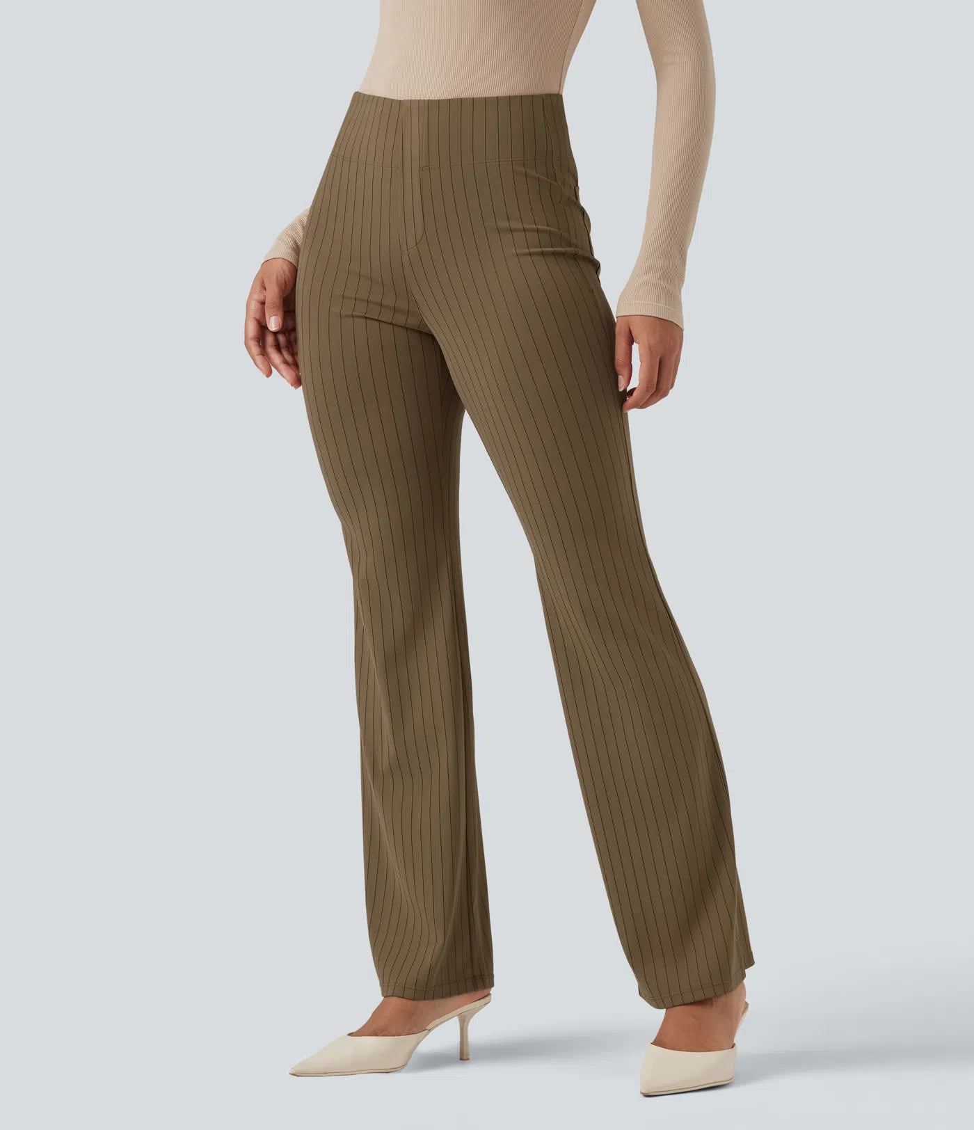 BumFlair - High Waisted Striped Work Flare Pants with Pockets
