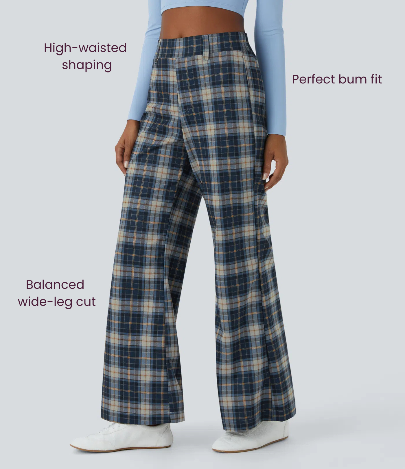 BumFlair – High Waisted Plaid Wide Leg Casual Pants