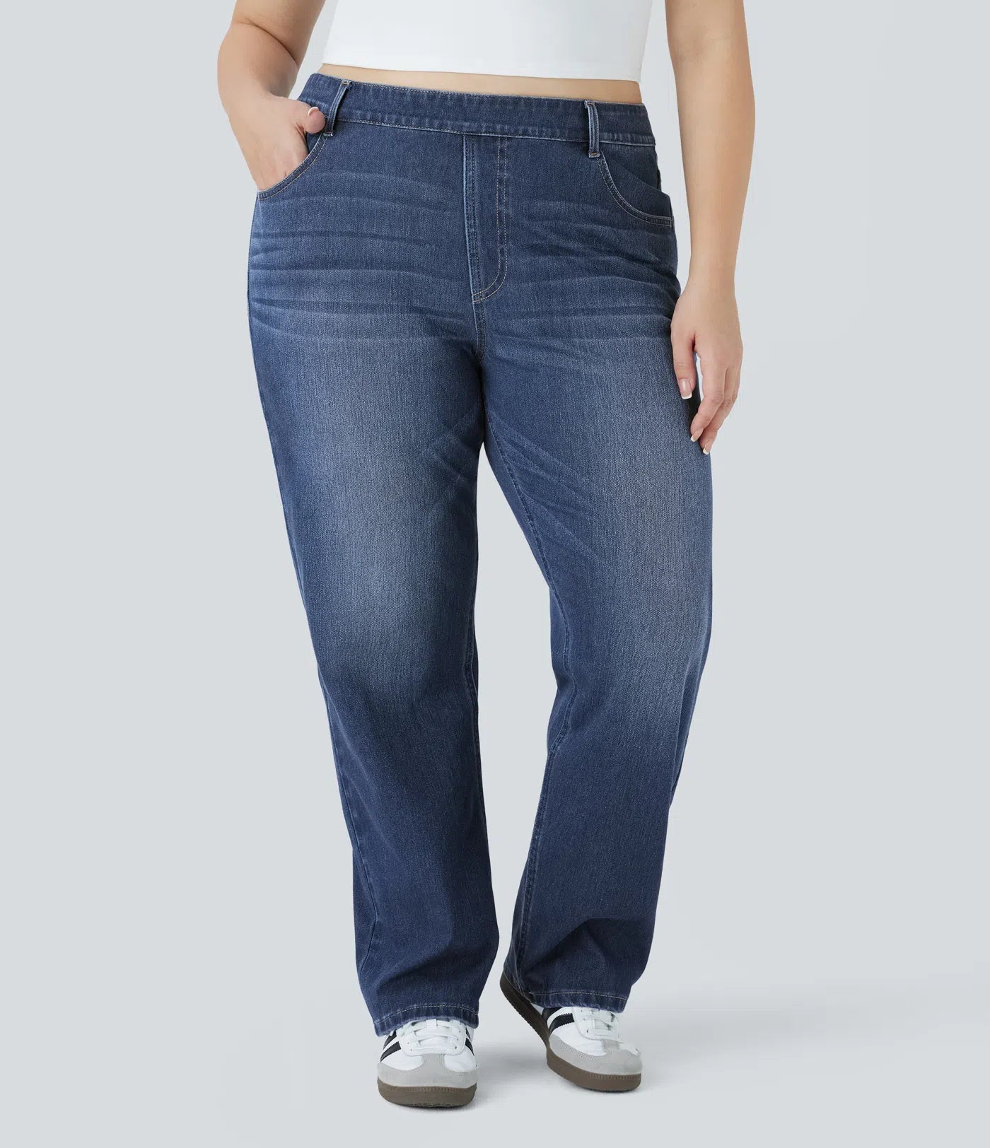 BumFlair - High Waisted Pockets Straight Leg Washed Casual Plus Size Jeans