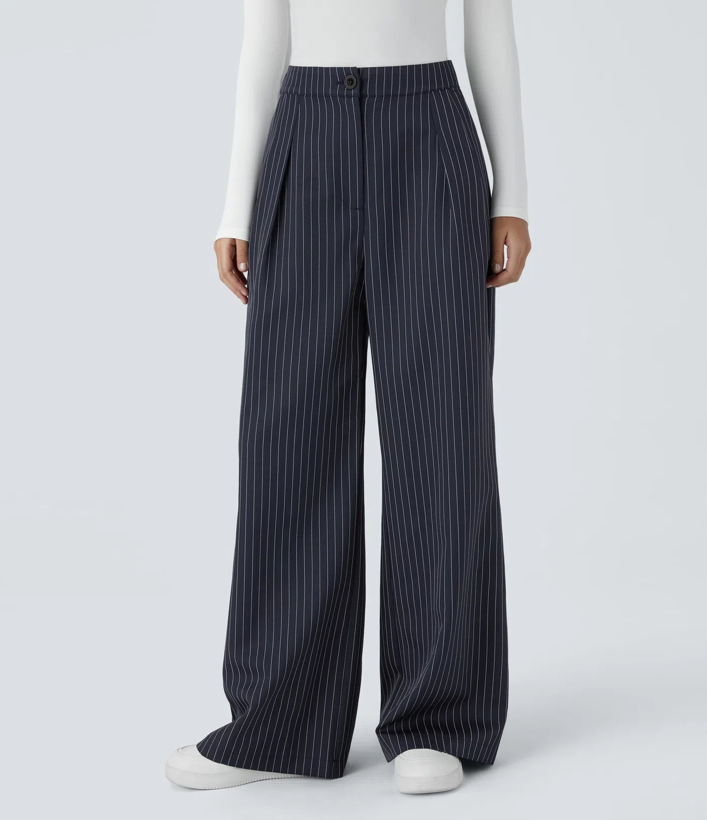 BumFlair – High Waisted Zipper Pocket Wide Leg Striped Work Pants
