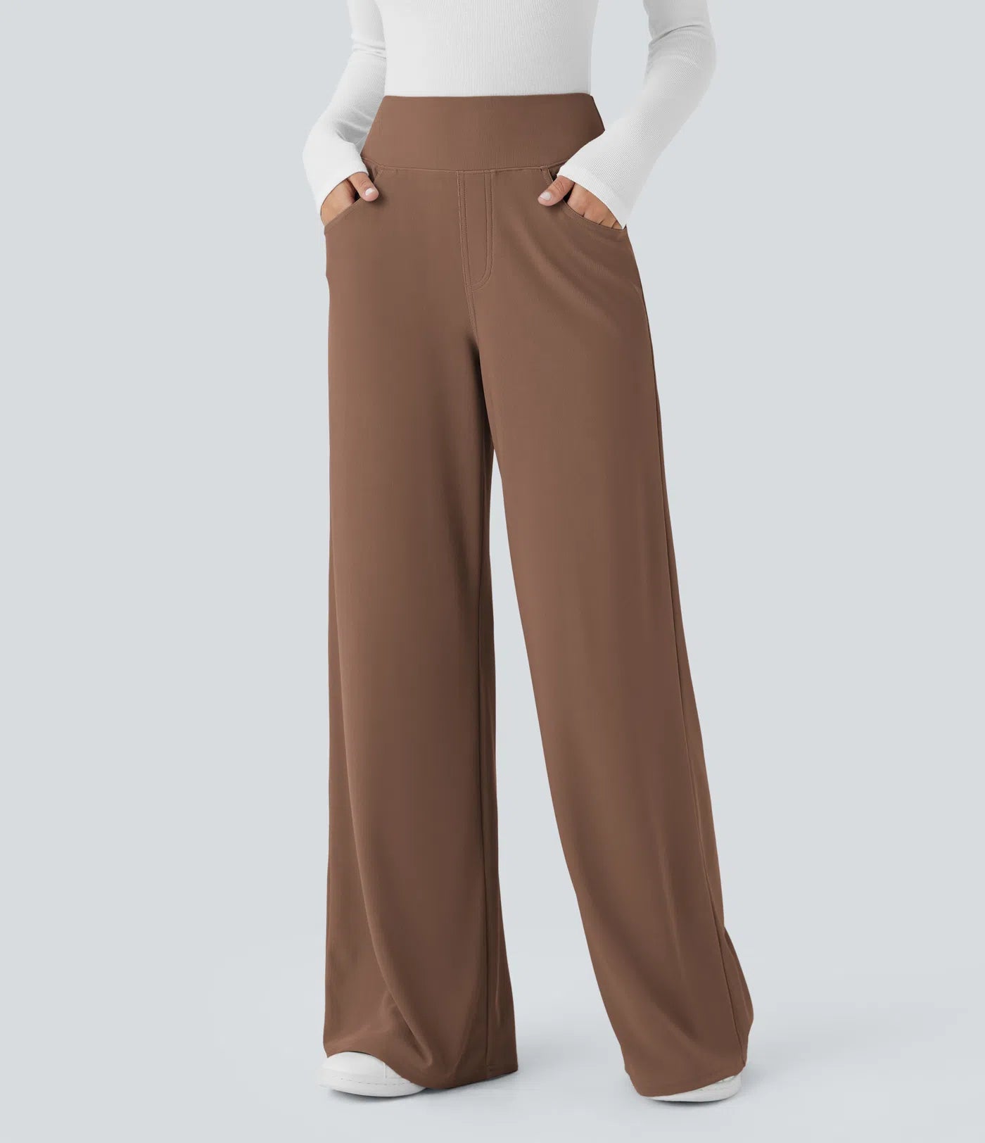 BumFlair - High Waisted Tummy Control Pockets Wide Leg Micro Waffle Work Pants