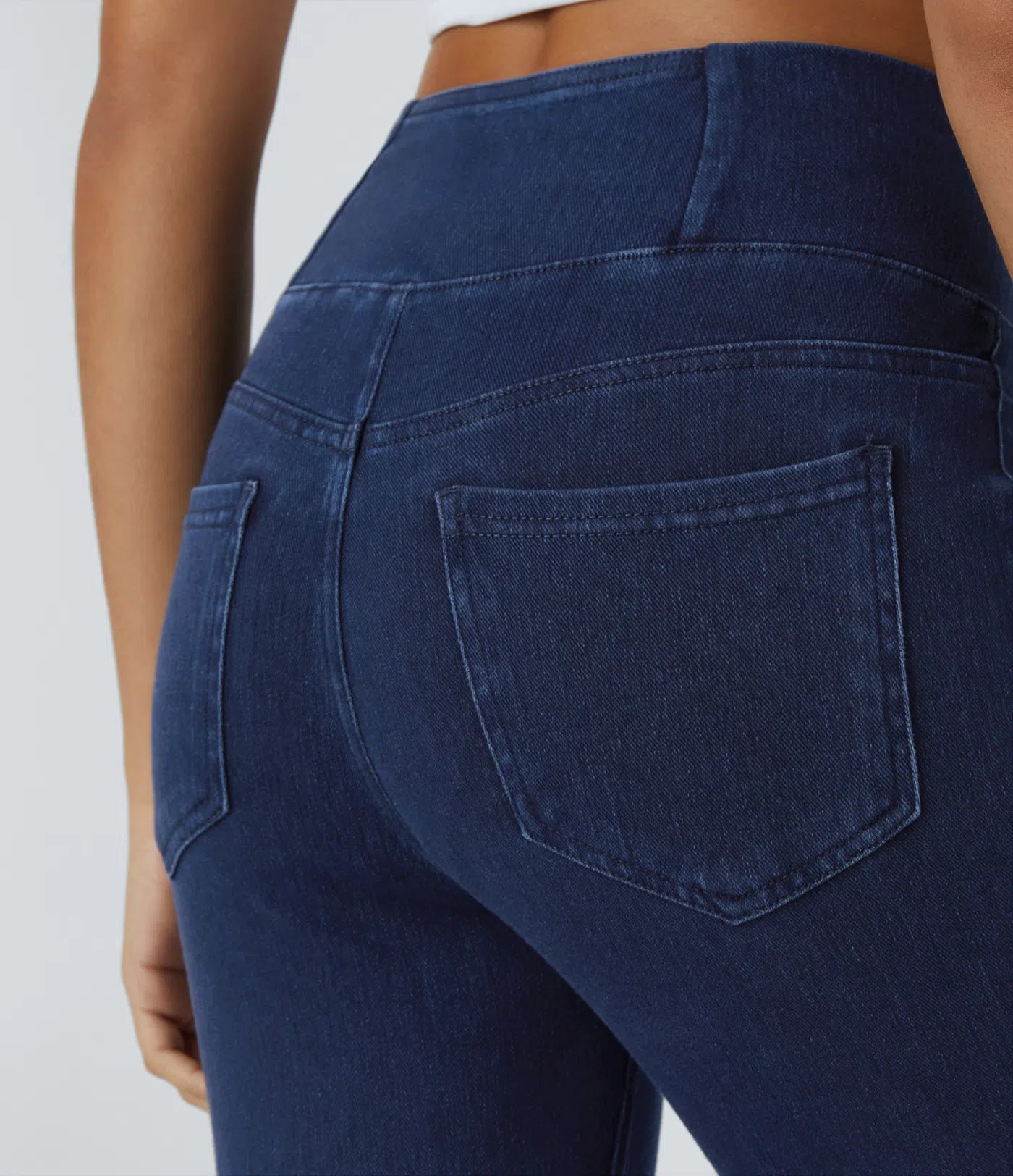 BumFlair - High Waisted Crossover Pockets Denim Work Leggings