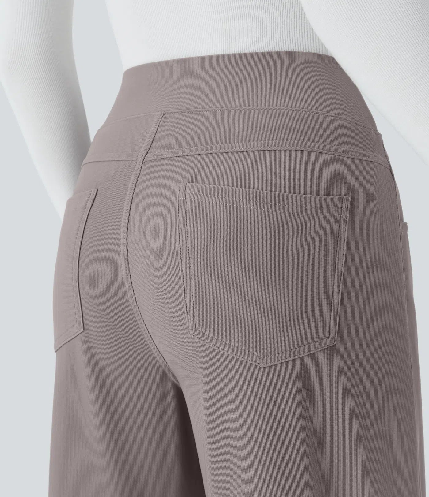 BumFlair - High Waisted Tummy Control Pockets Wide Leg Micro Waffle Work Pants