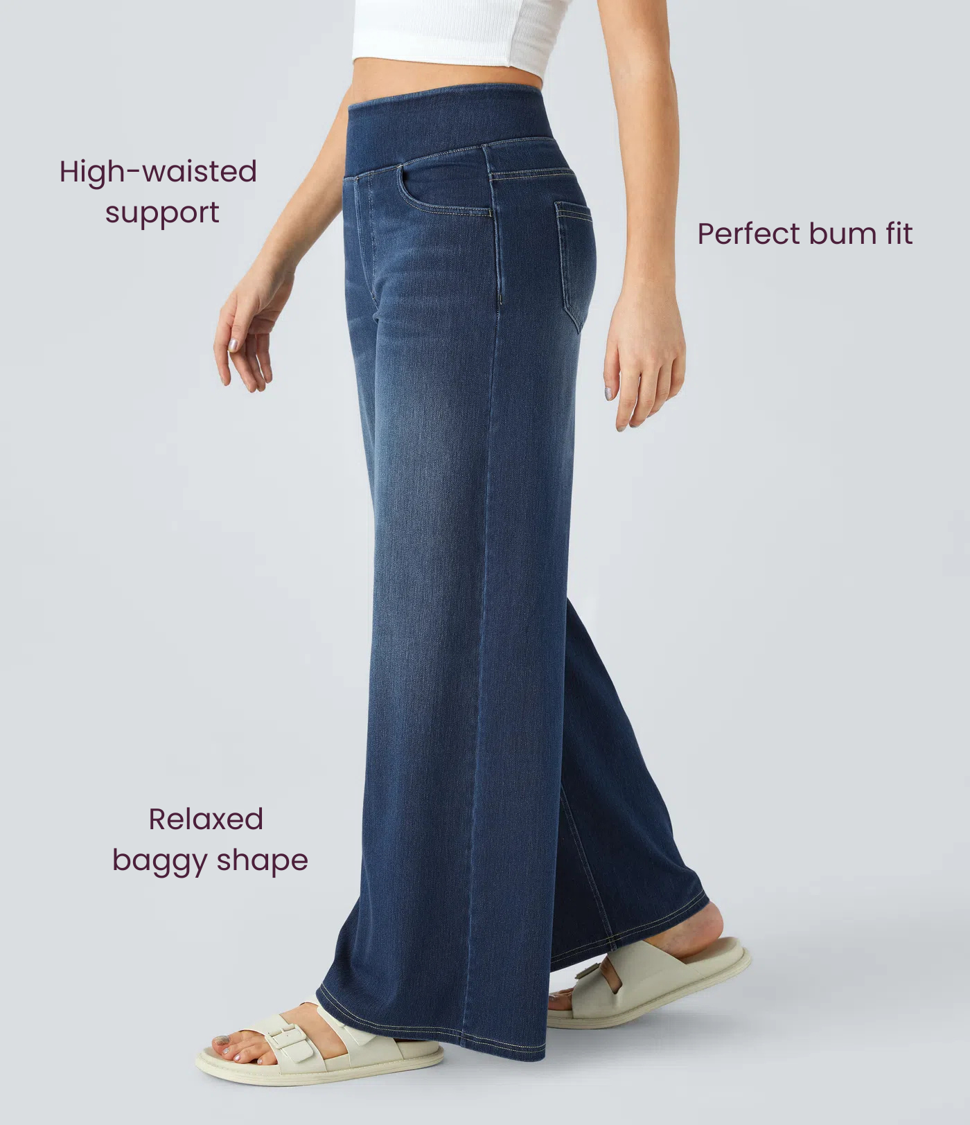 BumFlair - High Waisted Pockets Baggy Wide Leg Washed Casual Jeans