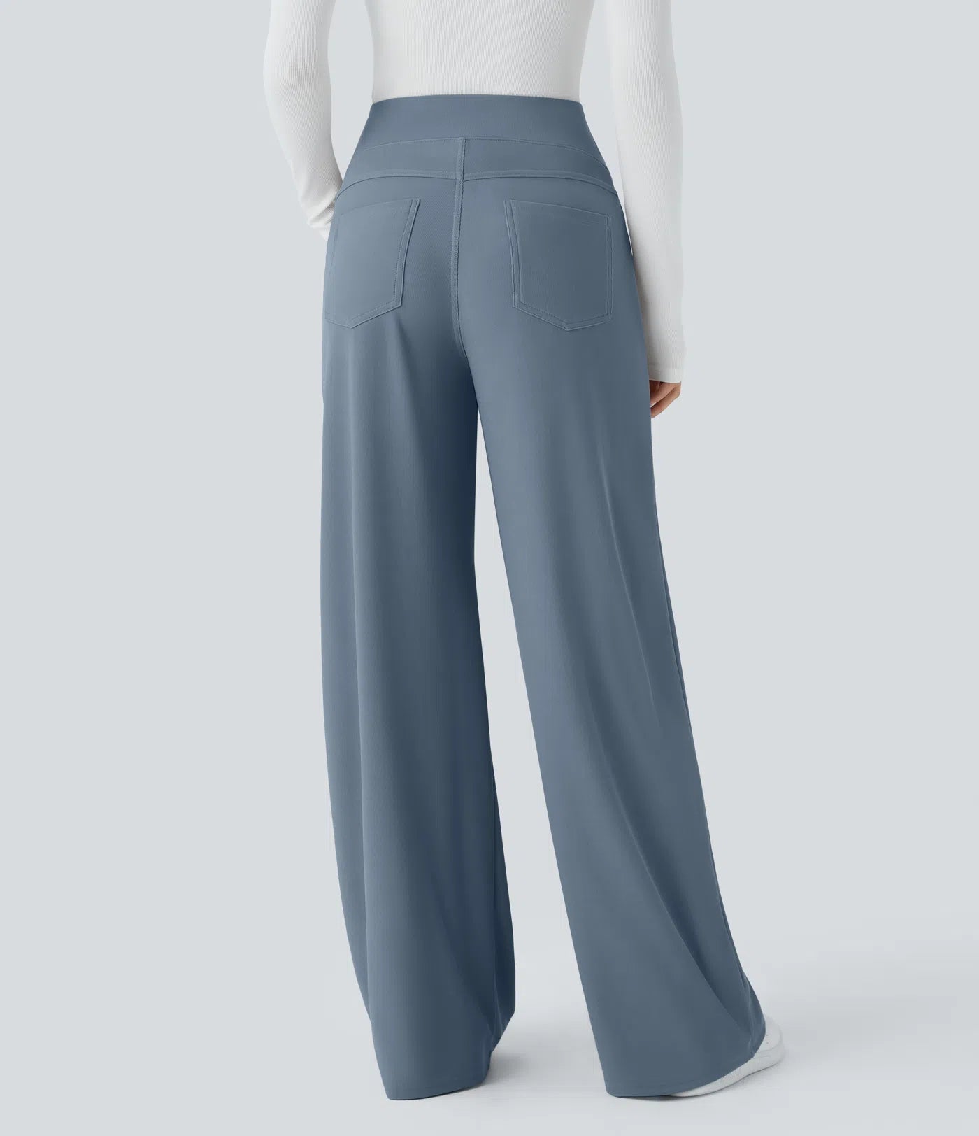 BumFlair - High Waisted Tummy Control Pockets Wide Leg Micro Waffle Work Pants