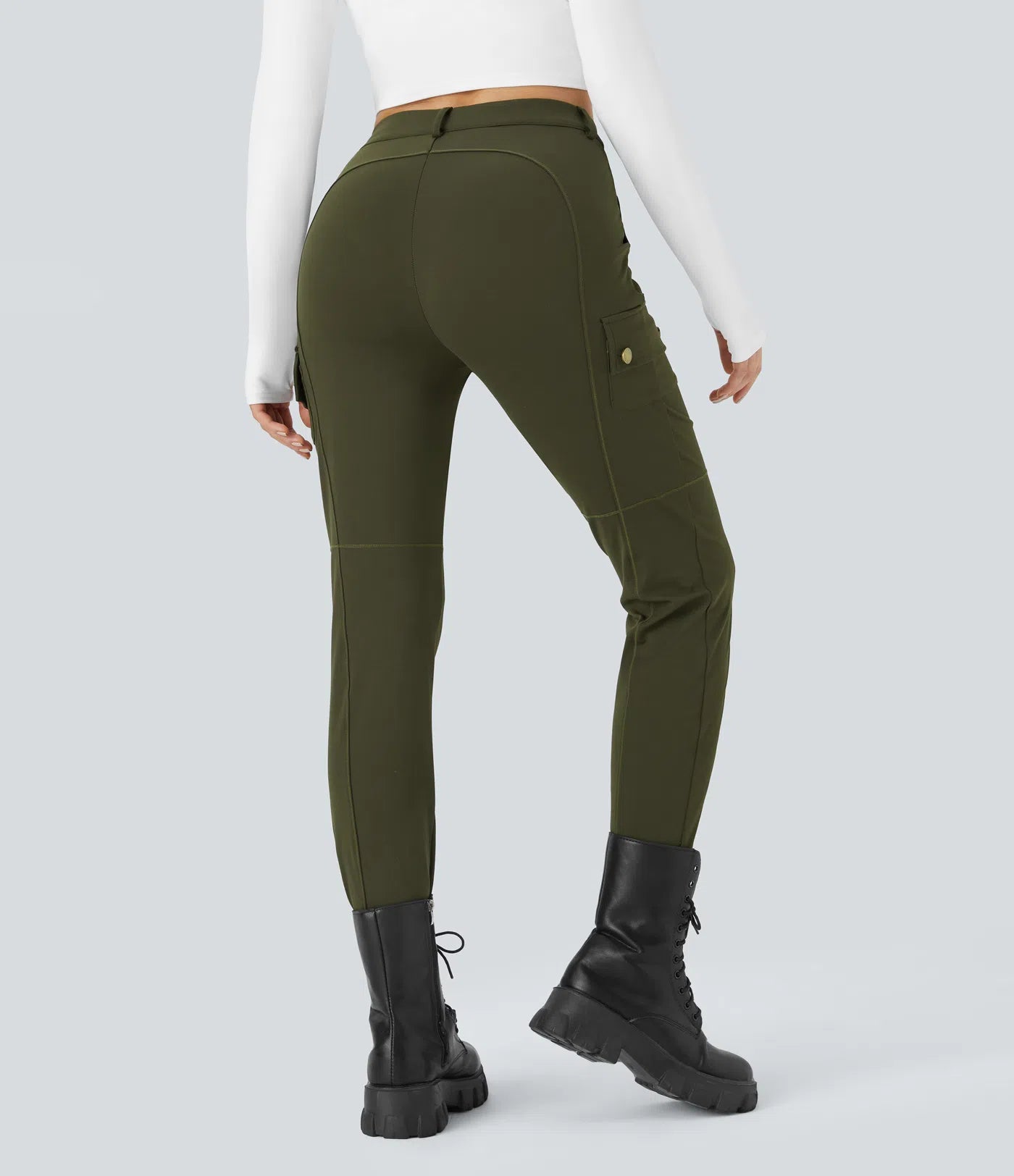 BumFlair - DayStretch High Waisted Zipper Pockets Solid Skinny Cargo Pants