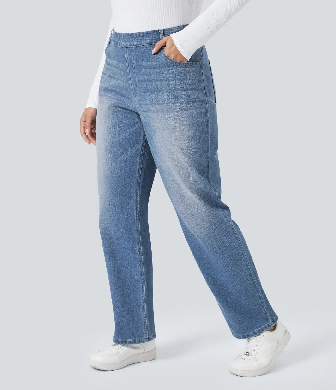 BumFlair - High Waisted Pockets Straight Leg Washed Casual Plus Size Jeans