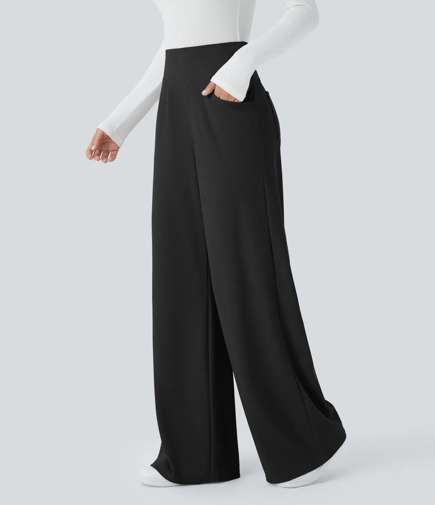 BumFlair - High Waisted Tummy Control Pockets Wide Leg Micro Waffle Work Pants