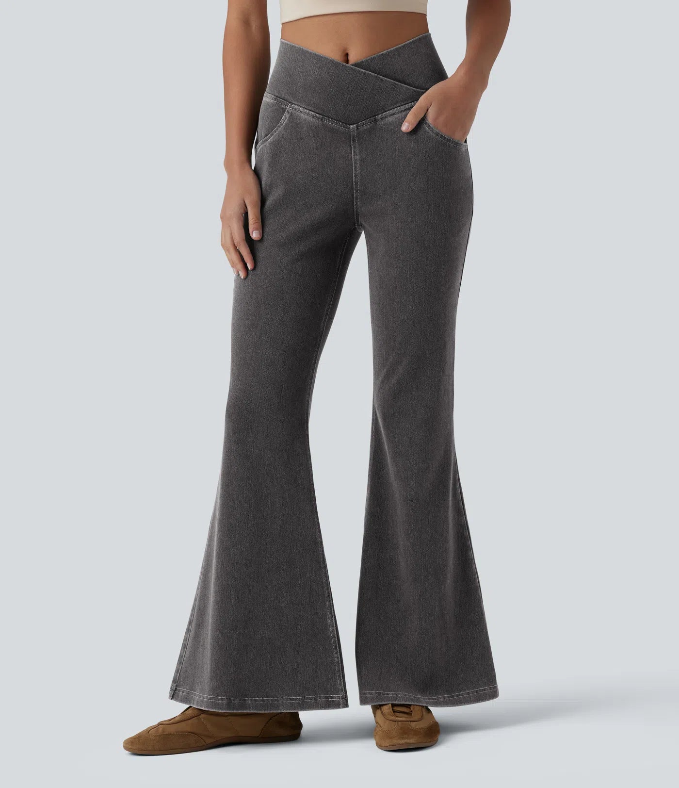 BumFlair - High Waisted Crossover Pocket Washed Casual Jeans