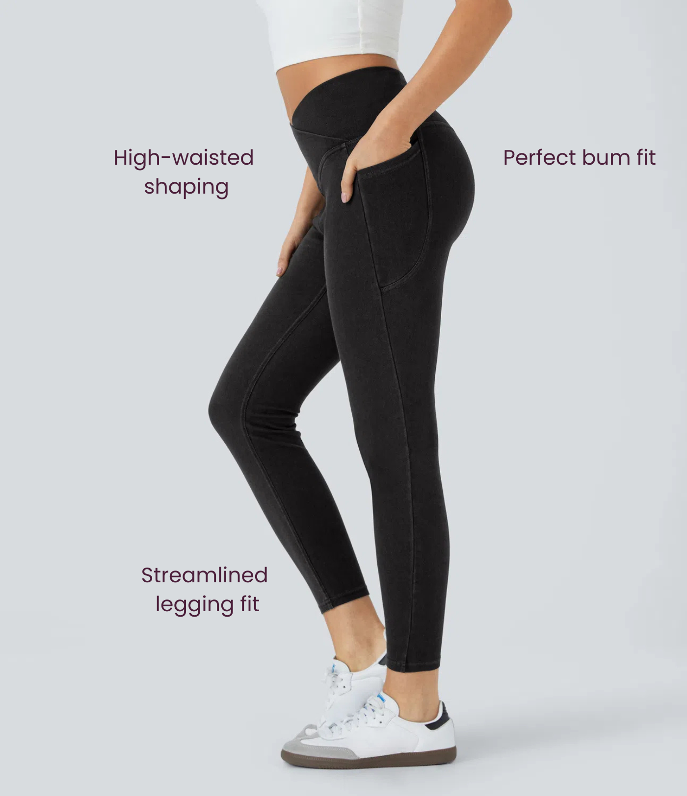 BumFlair - Crossover Pocket Washed Denim Work Leggings