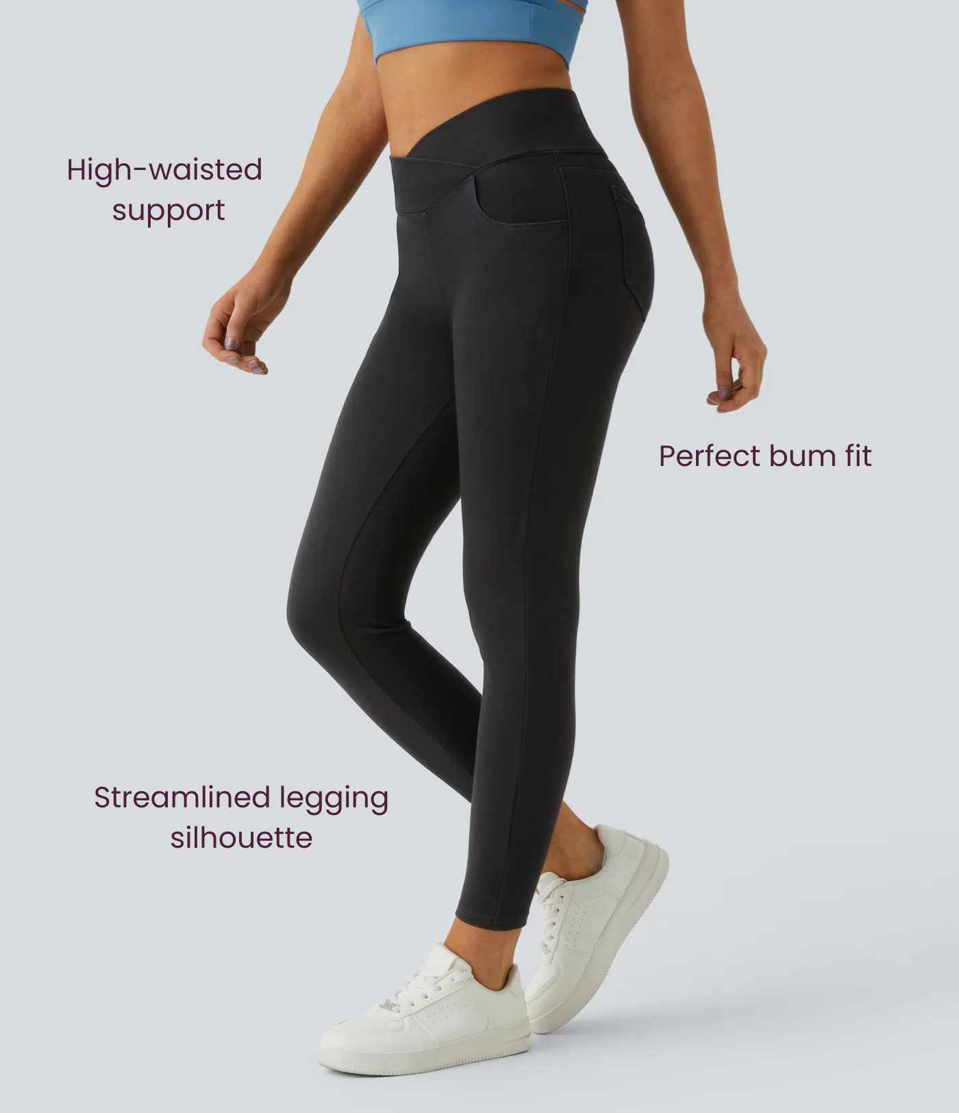 BumFlair - High Waisted Crossover Pockets Denim Work Leggings