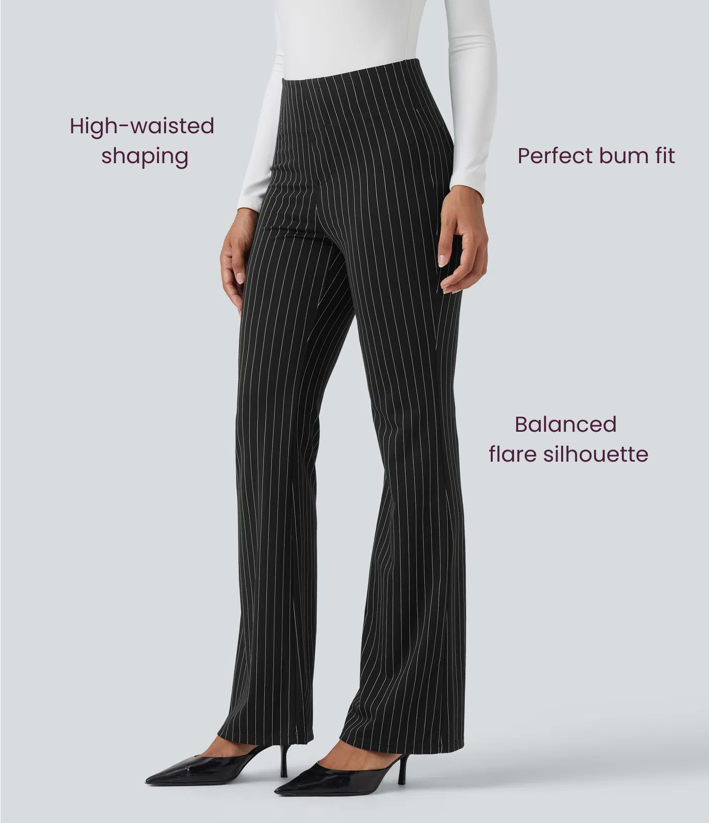 BumFlair - High Waisted Striped Work Flare Pants with Pockets