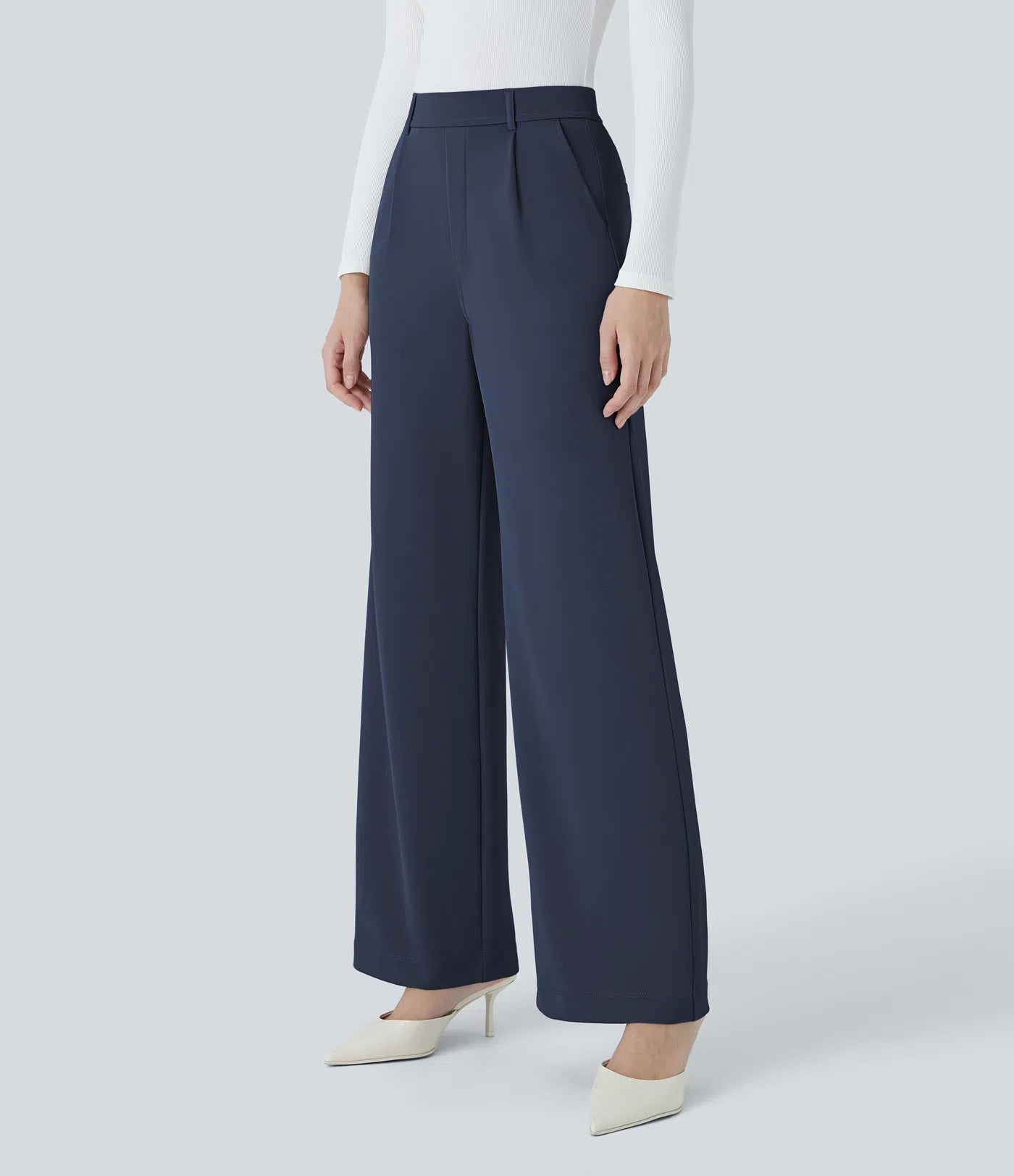 BumFlair – High Waisted Pocket Straight Leg Crepe Work Pants