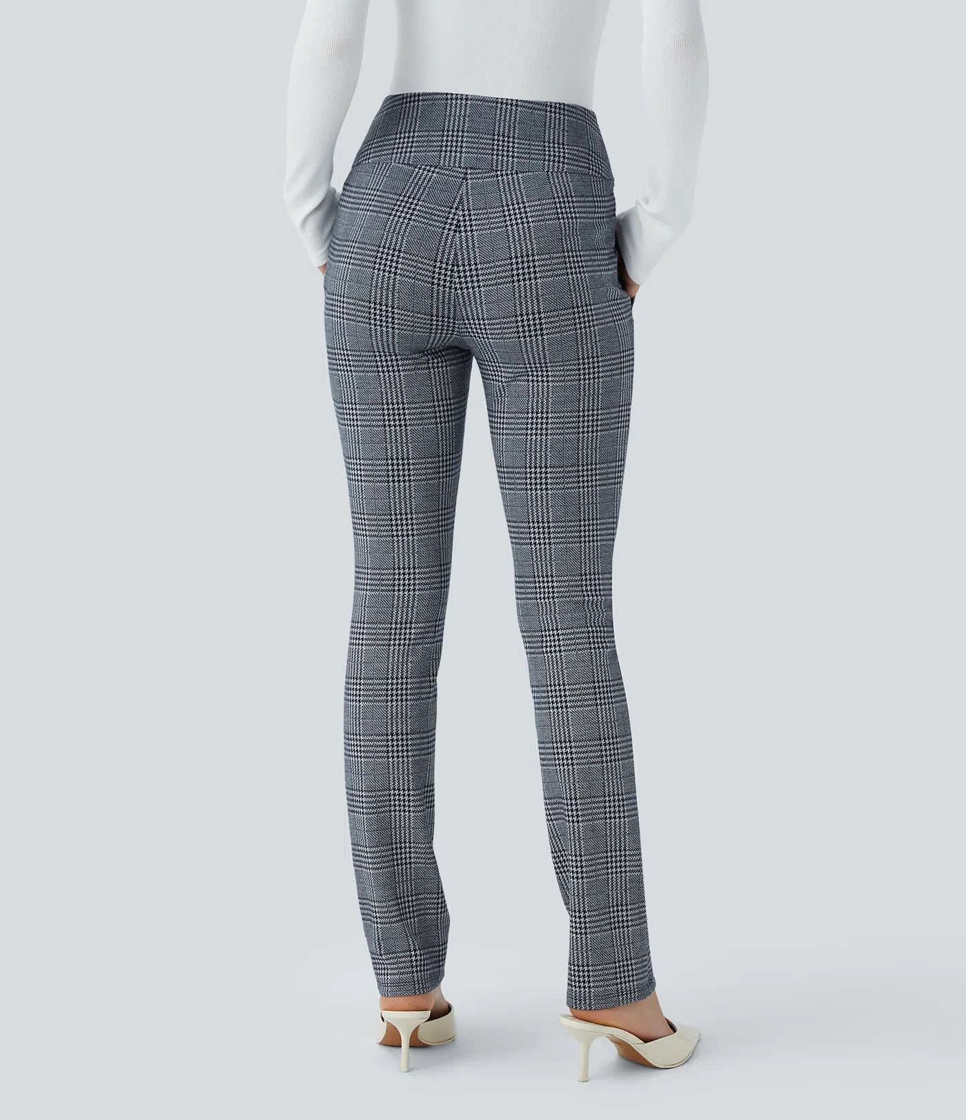 BumFlair – High Waisted Houndstooth Plaid Skinny Work Pants with Pockets