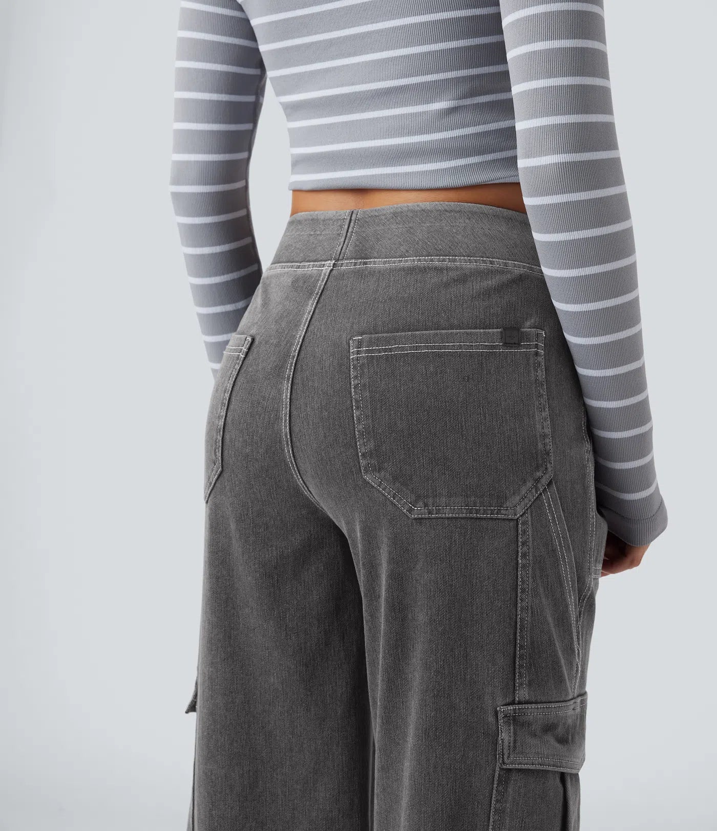 BumFlair - Mid Rise Pockets Straight Leg Casual Cargo Jeans