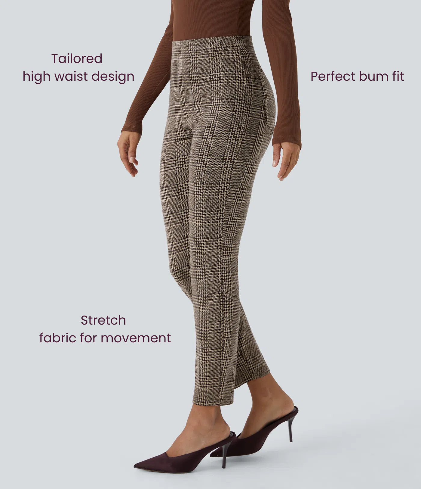 BumFlair – High Waisted Pocket Houndstooth Plaid Skinny Work Pants