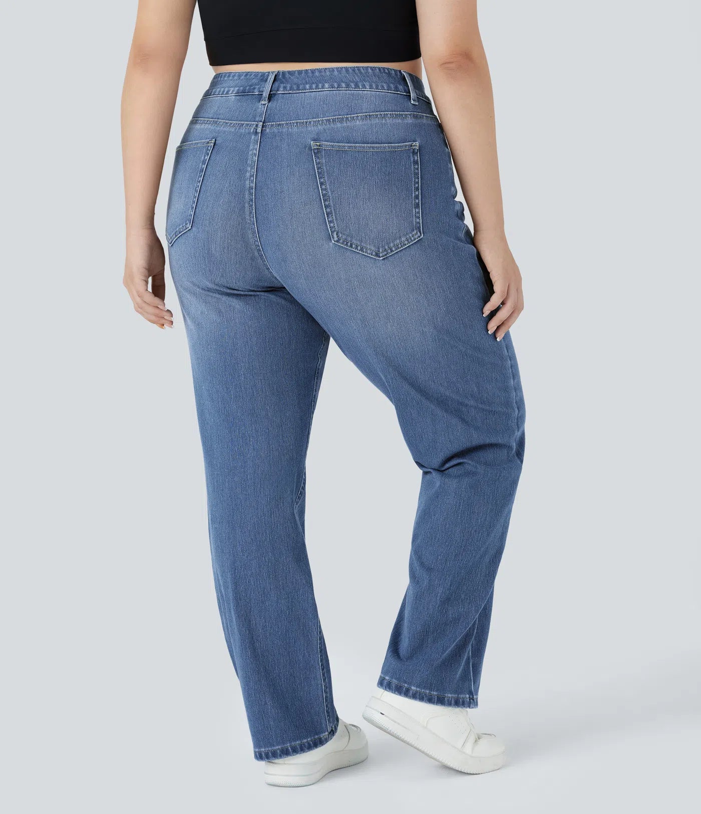 BumFlair - High Waisted Pockets Straight Leg Washed Casual Plus Size Jeans