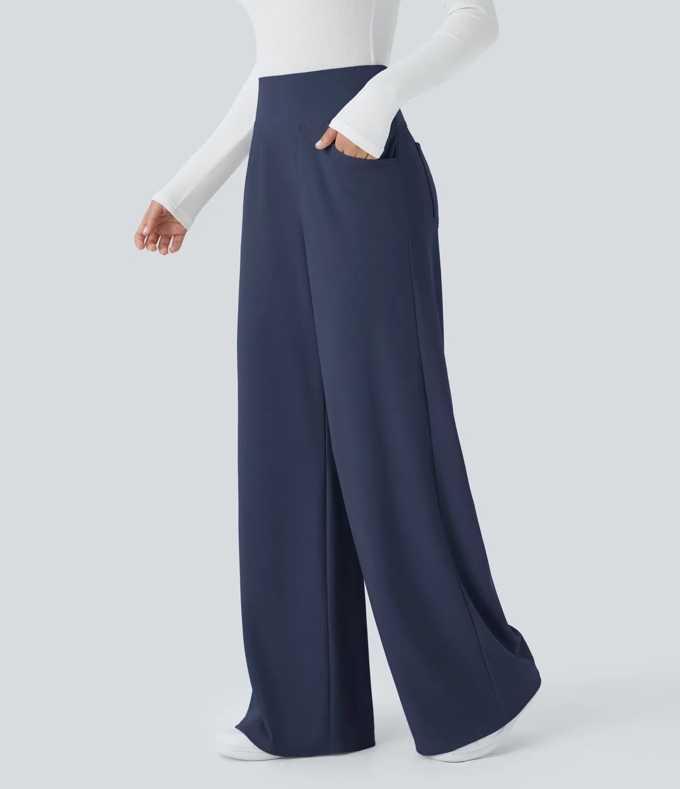 BumFlair - High Waisted Tummy Control Pockets Wide Leg Micro Waffle Work Pants