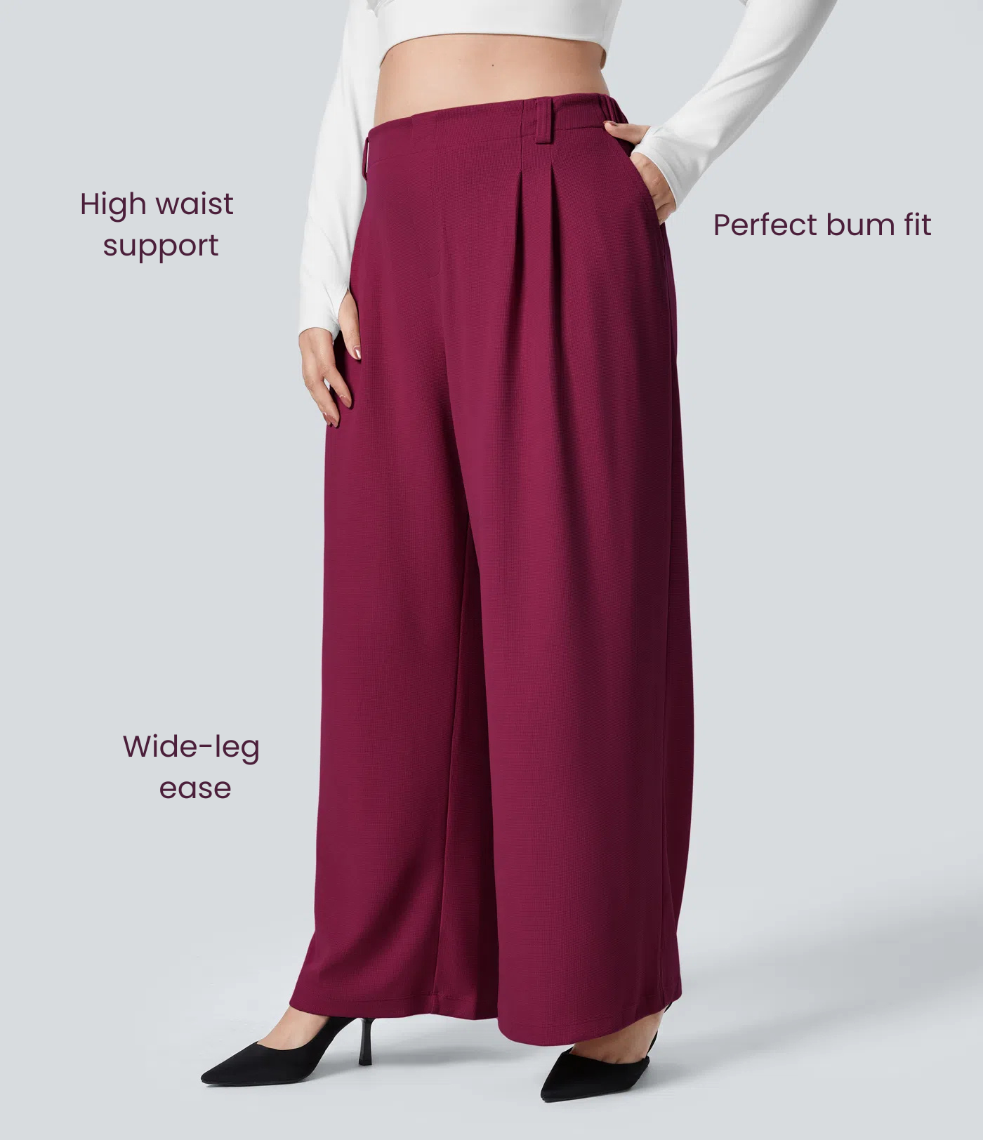 BumFlair - High Waisted Pocket Wide Leg Waffle Work Plus Size Pants