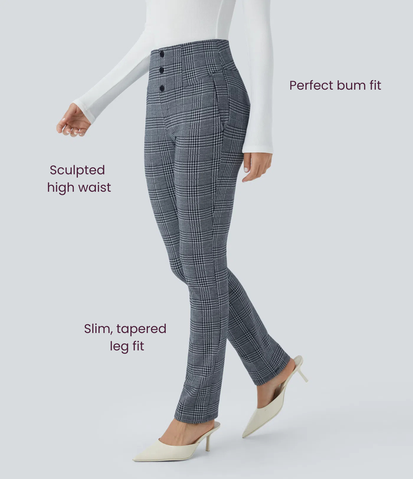 BumFlair – High Waisted Houndstooth Plaid Skinny Work Pants with Pockets