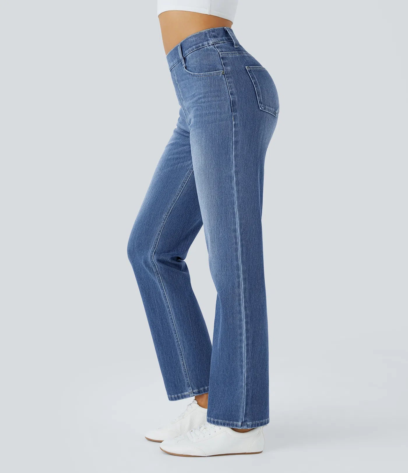BumFlair - High Waisted Pockets Straight Leg Washed Casual Jeans