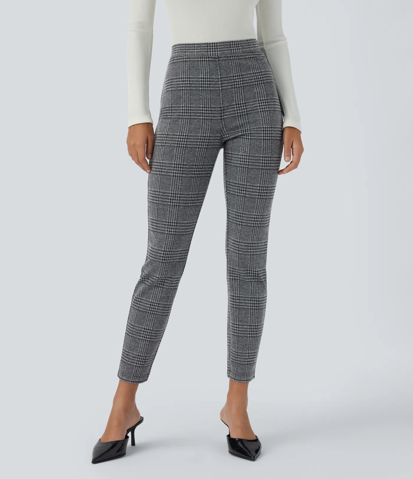 BumFlair – High Waisted Pocket Houndstooth Plaid Skinny Work Pants