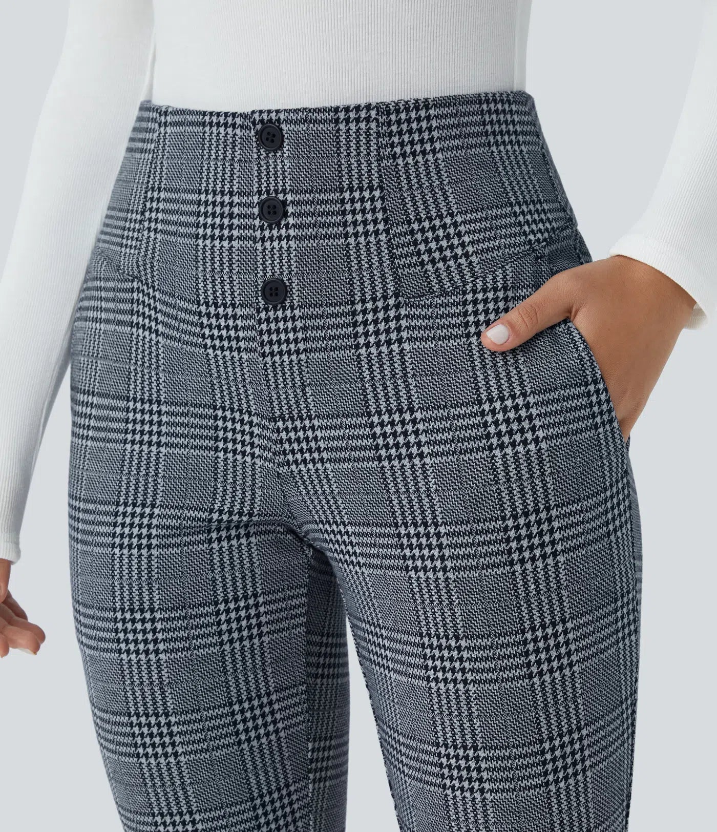 BumFlair – High Waisted Houndstooth Plaid Skinny Work Pants with Pockets