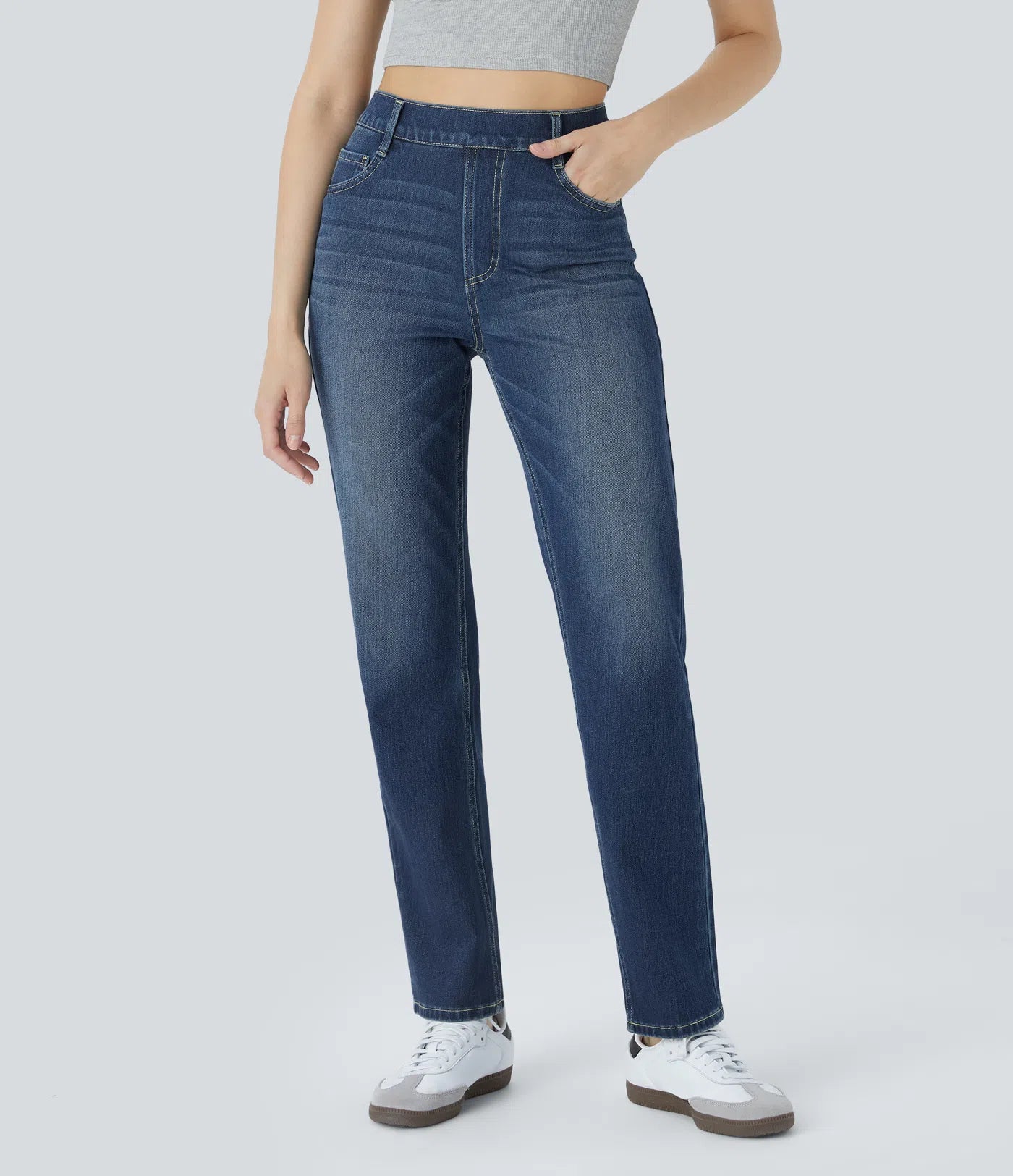 BumFlair - High Waisted Pockets Straight Leg Washed Casual Jeans