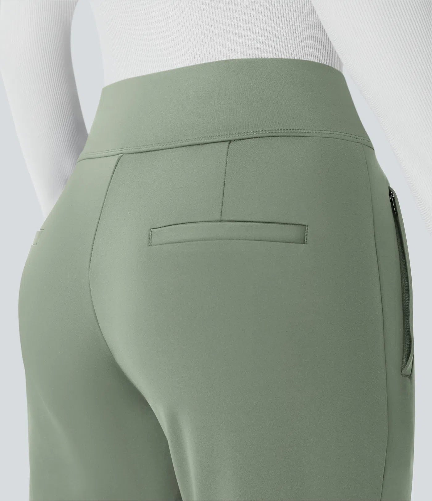 BumFlair - Mid Rise Side Zipper Pocket Work Flare Pants