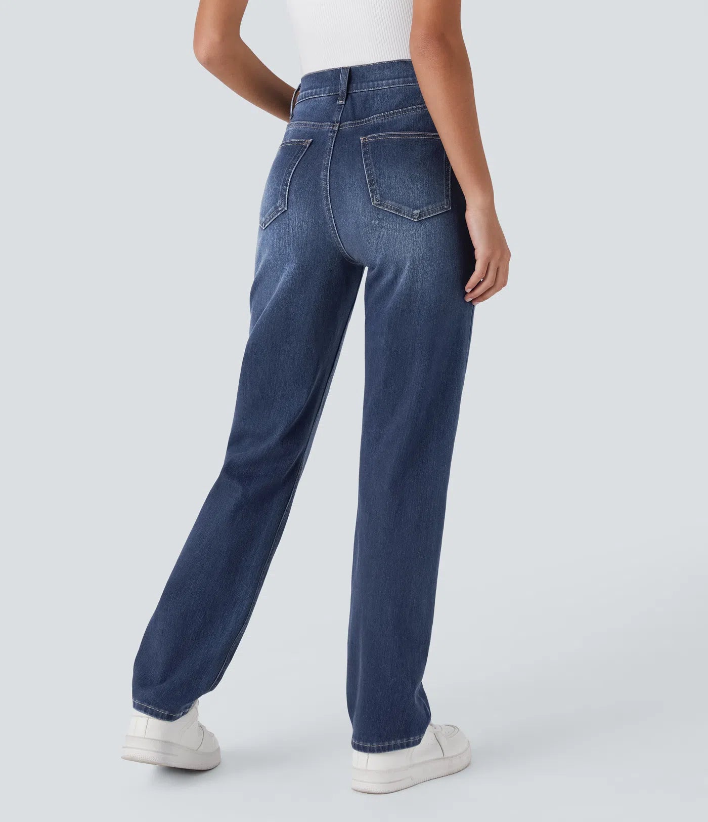 BumFlair - High Waisted Pockets Straight Leg Washed Casual Jeans