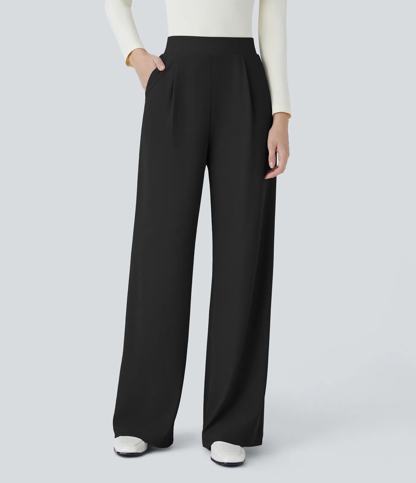 BumFlair - High Waisted Body Sculpt Waist-Slimming Pocket Wide Leg Micro Waffle Work Pants