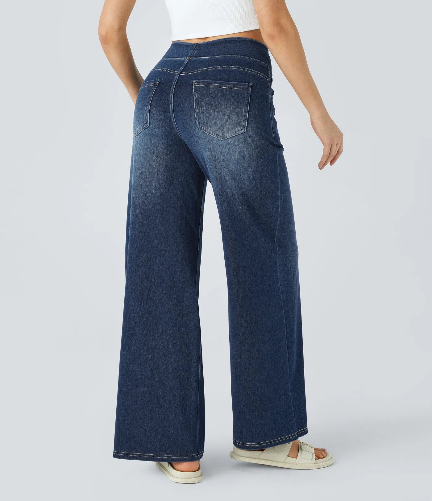 BumFlair - High Waisted Pockets Baggy Wide Leg Washed Casual Jeans