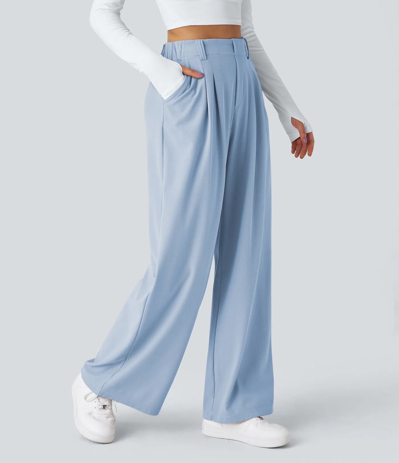 BumFlair - High Waisted Pocket Wide Leg Waffle Work Pants