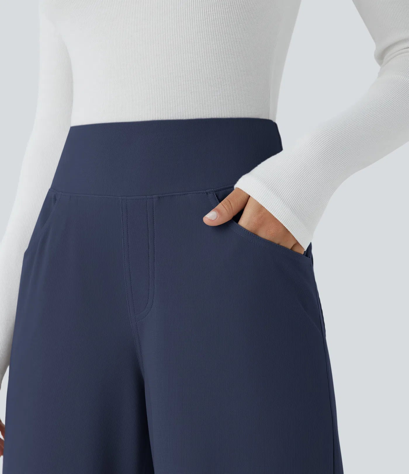 BumFlair - High Waisted Tummy Control Pockets Wide Leg Micro Waffle Work Pants