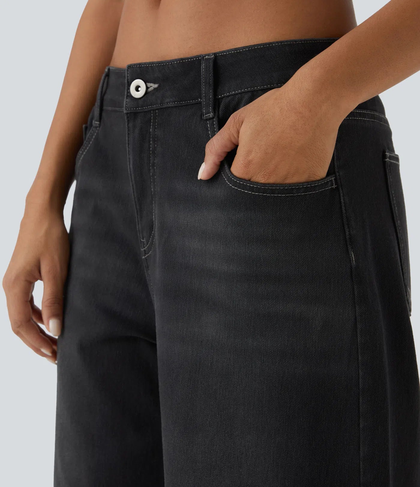 BumFlair - Low Rise Zipper Pockets Washed Baggy Wide Leg Casual Jeans