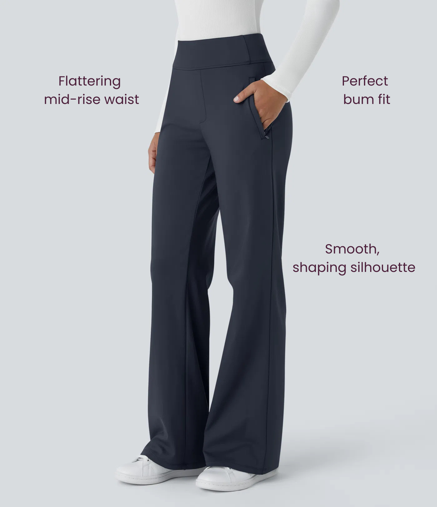 BumFlair - Mid Rise Side Zipper Pocket Work Flare Pants