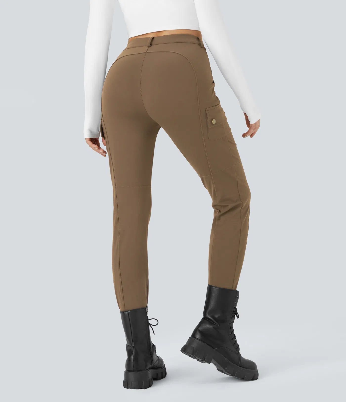 BumFlair - DayStretch High Waisted Zipper Pockets Solid Skinny Cargo Pants