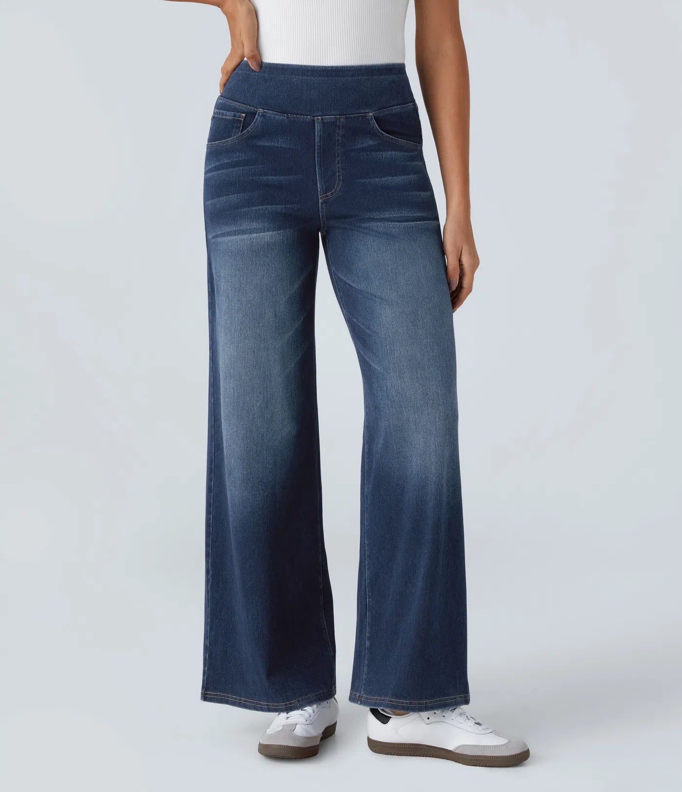 BumFlair - High Waisted Pockets Baggy Wide Leg Washed Casual Jeans