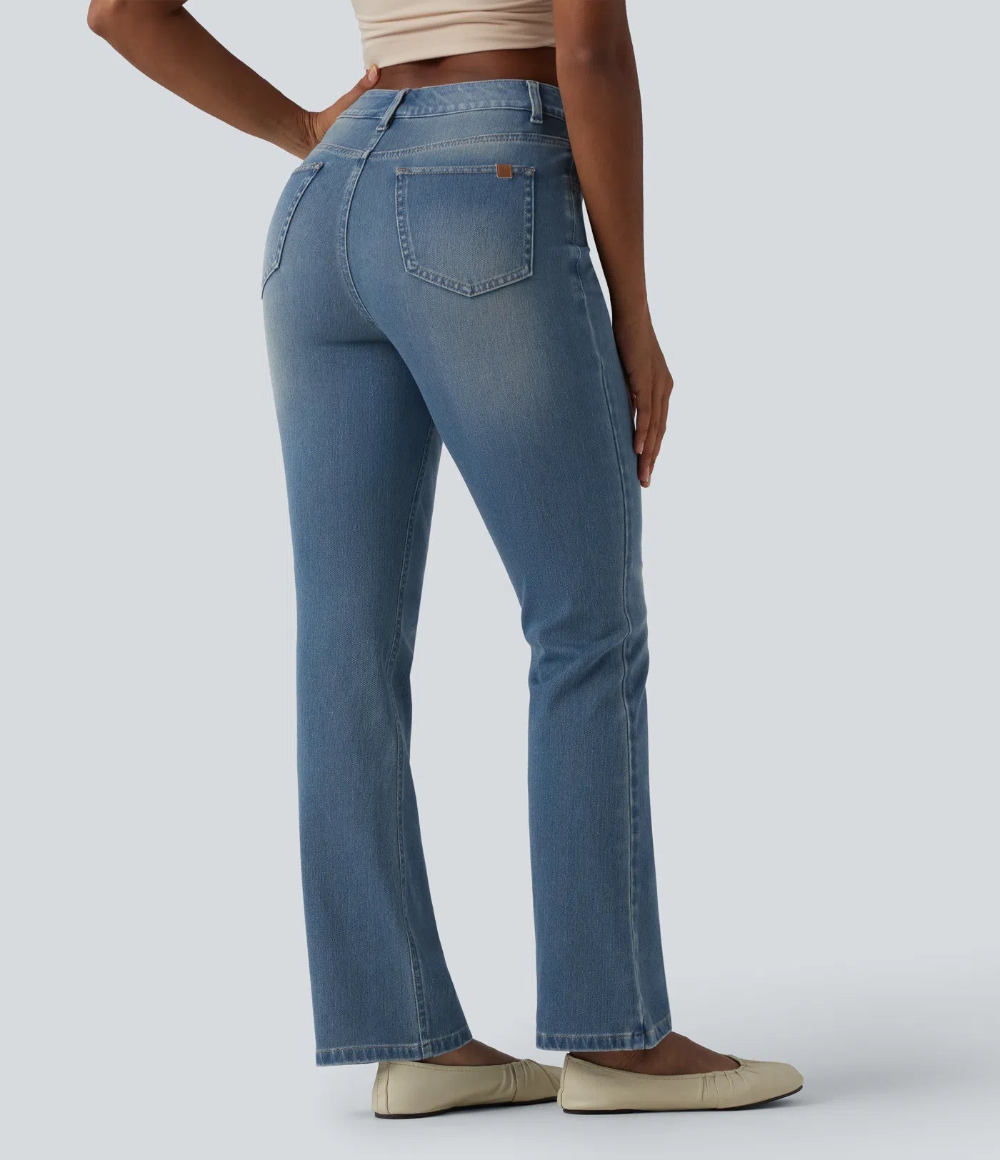 BumFlair - High Waisted Pockets Washed Casual Bootcut Jeans