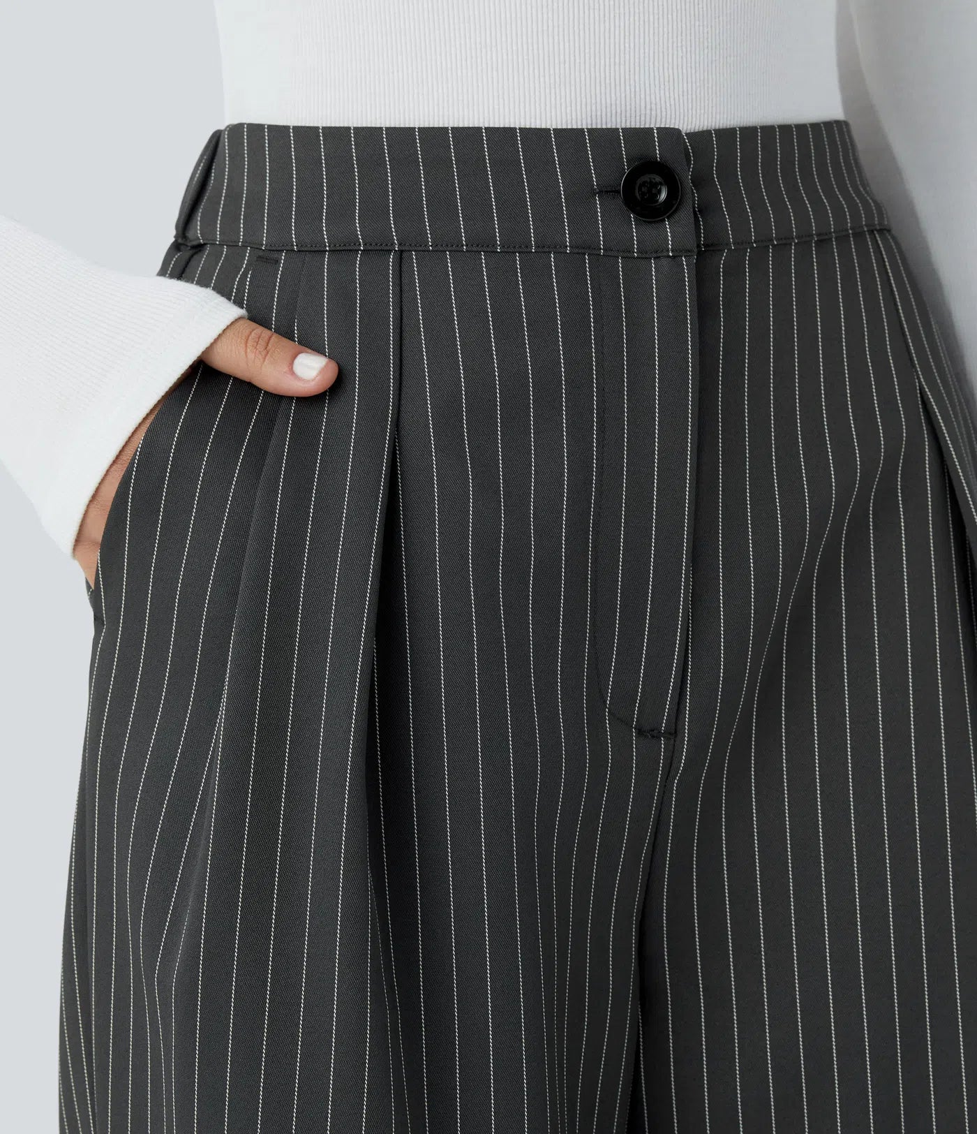 BumFlair – High Waisted Zipper Pocket Wide Leg Striped Work Pants