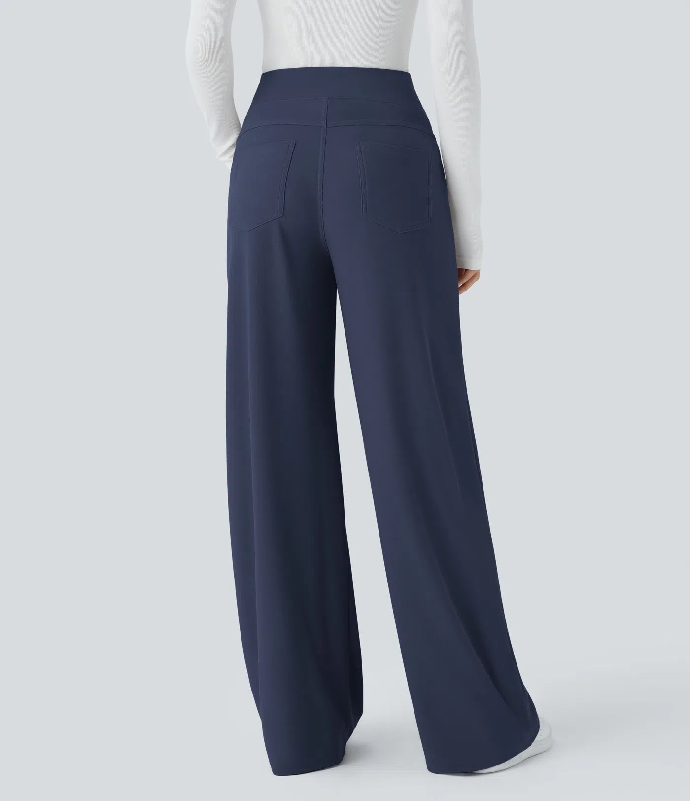 BumFlair - High Waisted Tummy Control Pockets Wide Leg Micro Waffle Work Pants