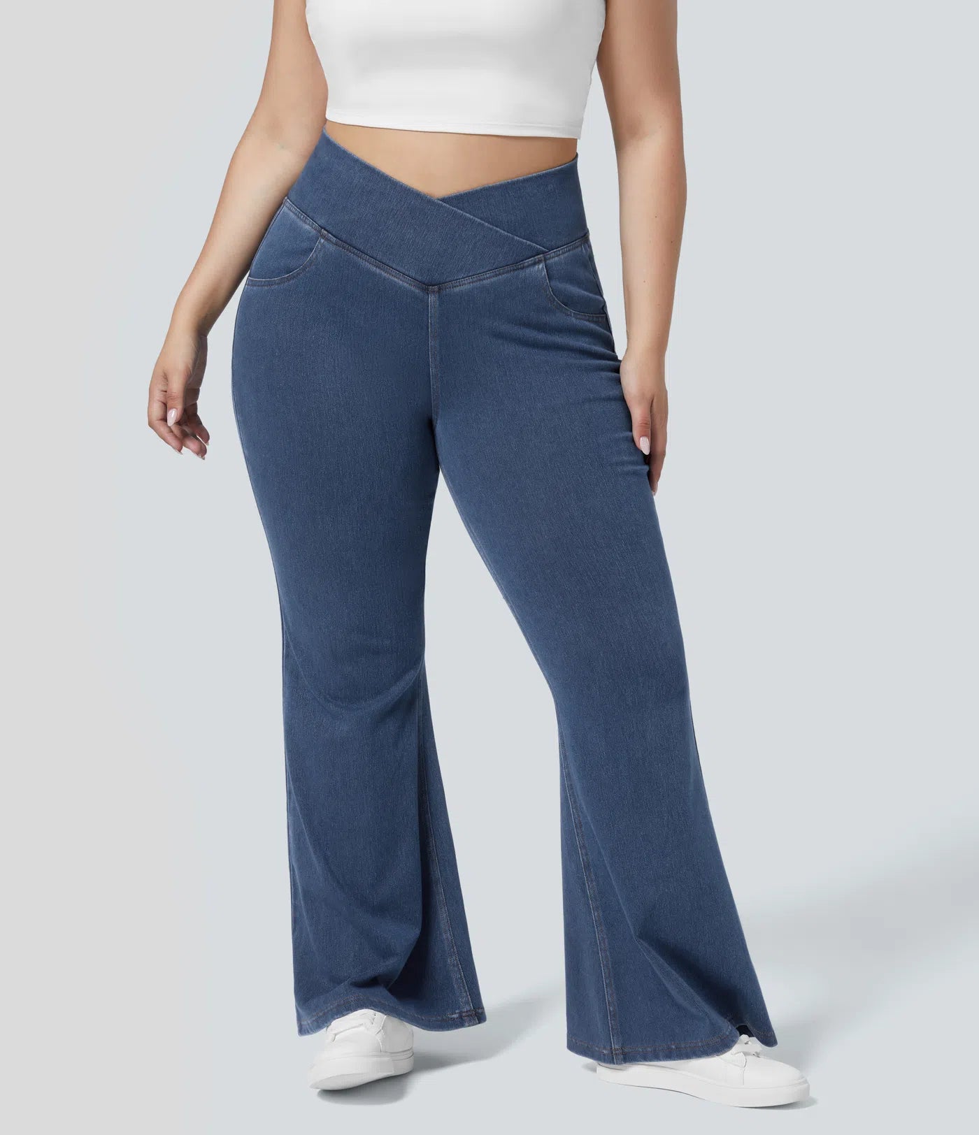 BumFlair – High Waisted Crossover Pocket Washed Casual Plus Size Jeans