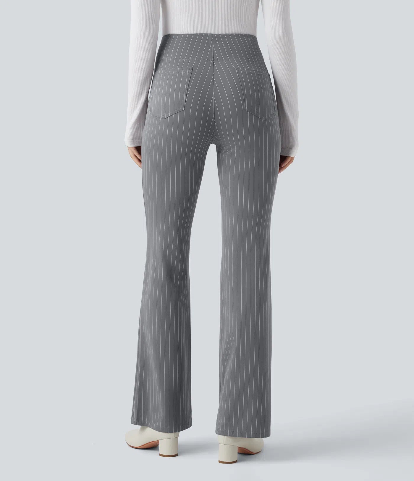 BumFlair - High Waisted Striped Work Flare Pants with Pockets