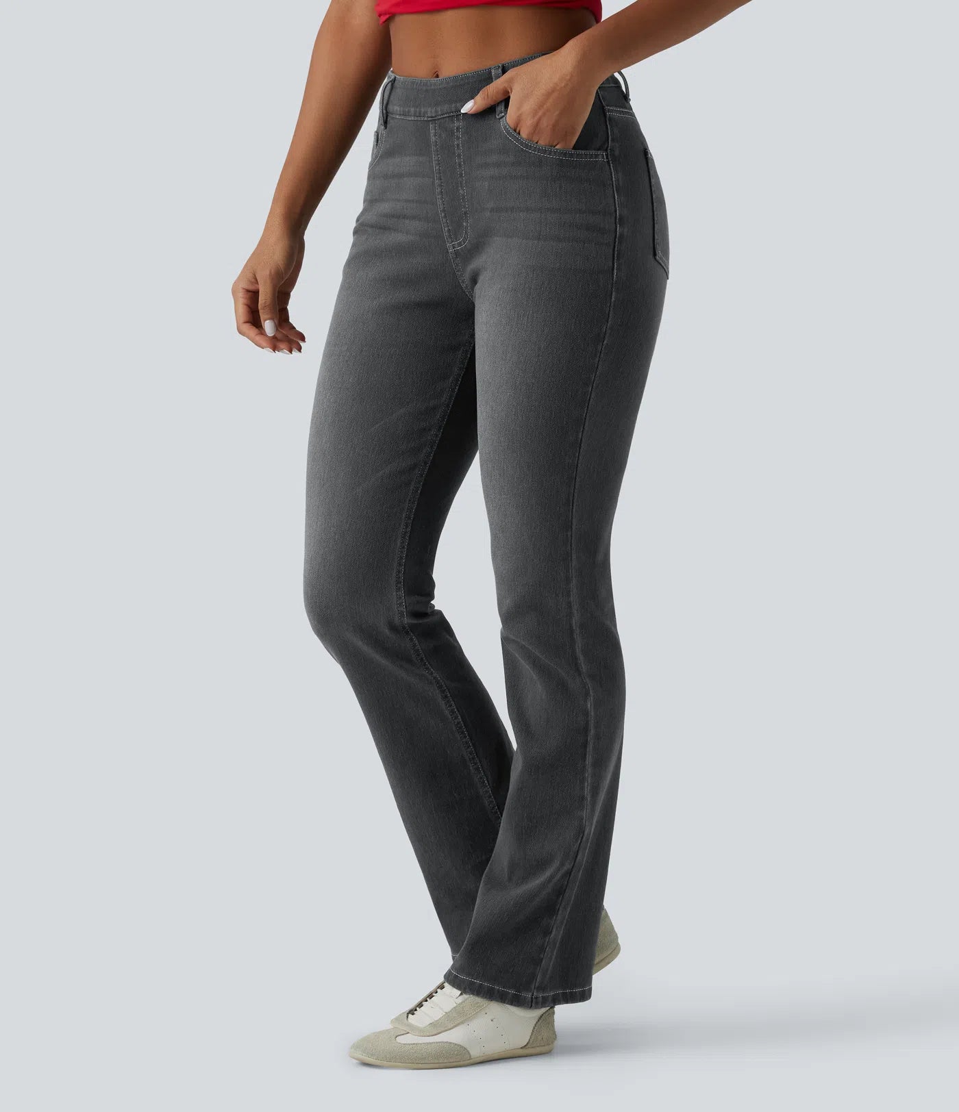 BumFlair - High Waisted Pockets Washed Casual Bootcut Jeans