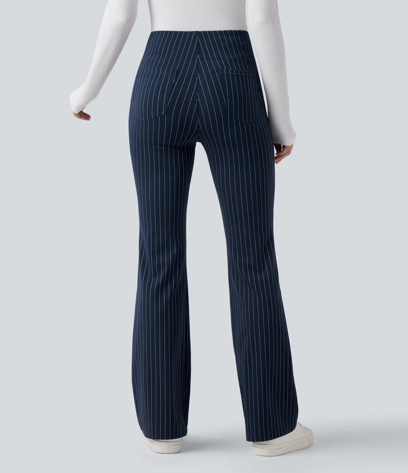 BumFlair - High Waisted Striped Work Flare Pants with Pockets