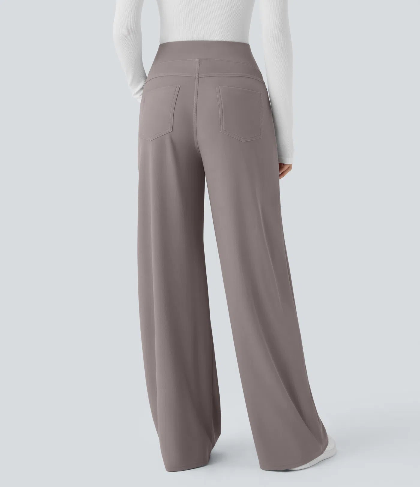 BumFlair - High Waisted Tummy Control Pockets Wide Leg Micro Waffle Work Pants