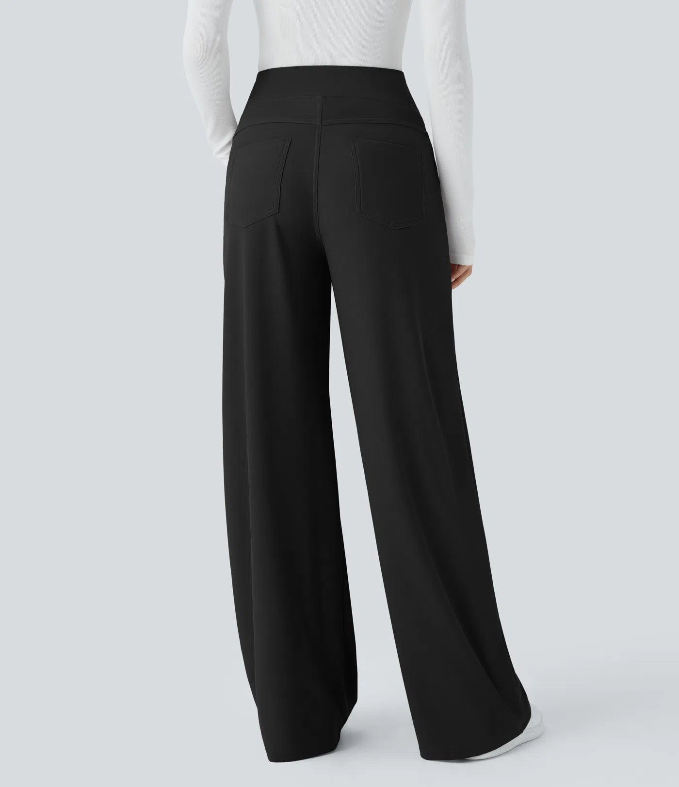 BumFlair - High Waisted Tummy Control Pockets Wide Leg Micro Waffle Work Pants