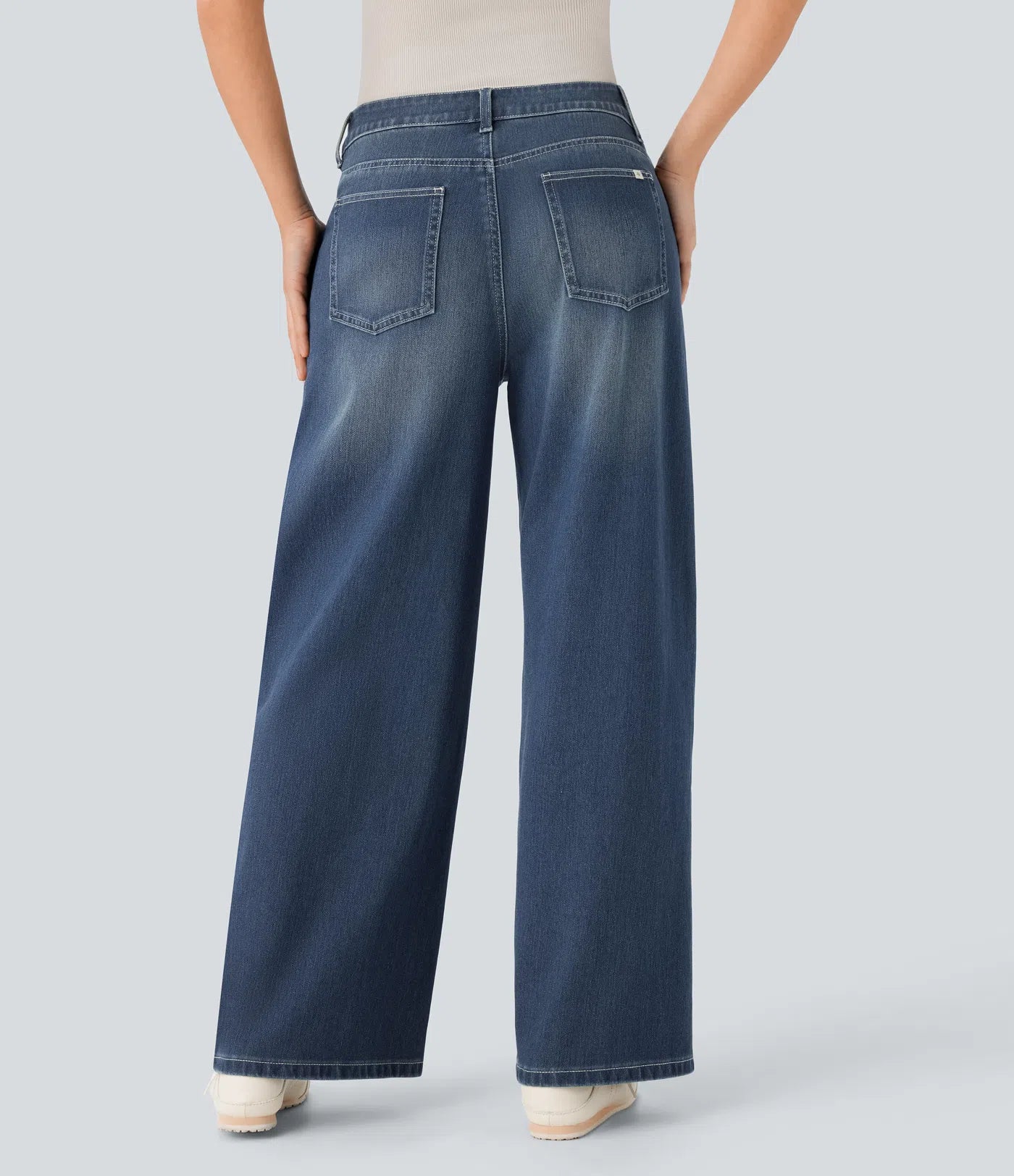 BumFlair - Low Rise Zipper Pockets Washed Baggy Wide Leg Casual Jeans