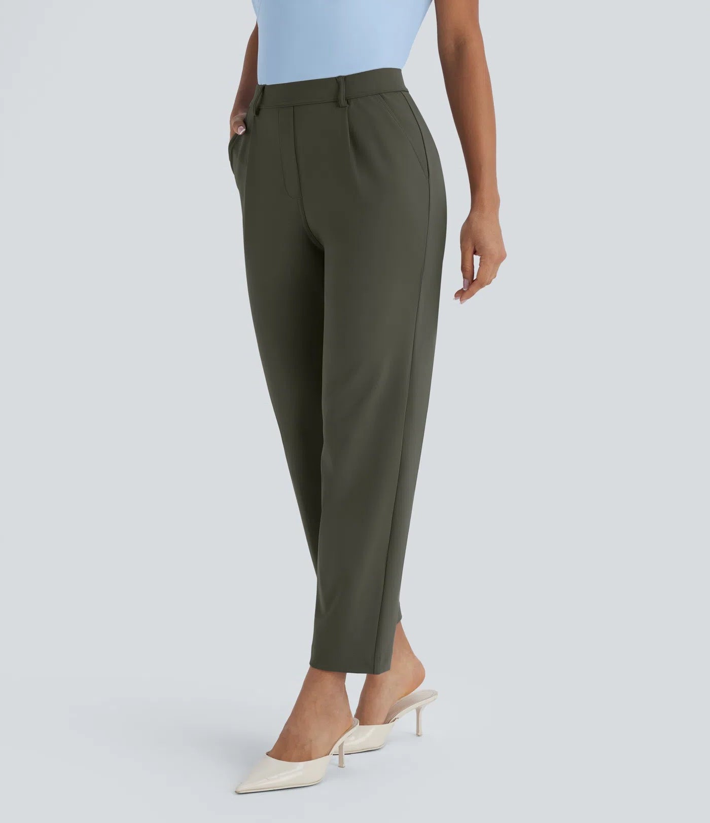 BumFlair - DayStretch High Waisted Pocket Ankle Length Tapered Work Pants